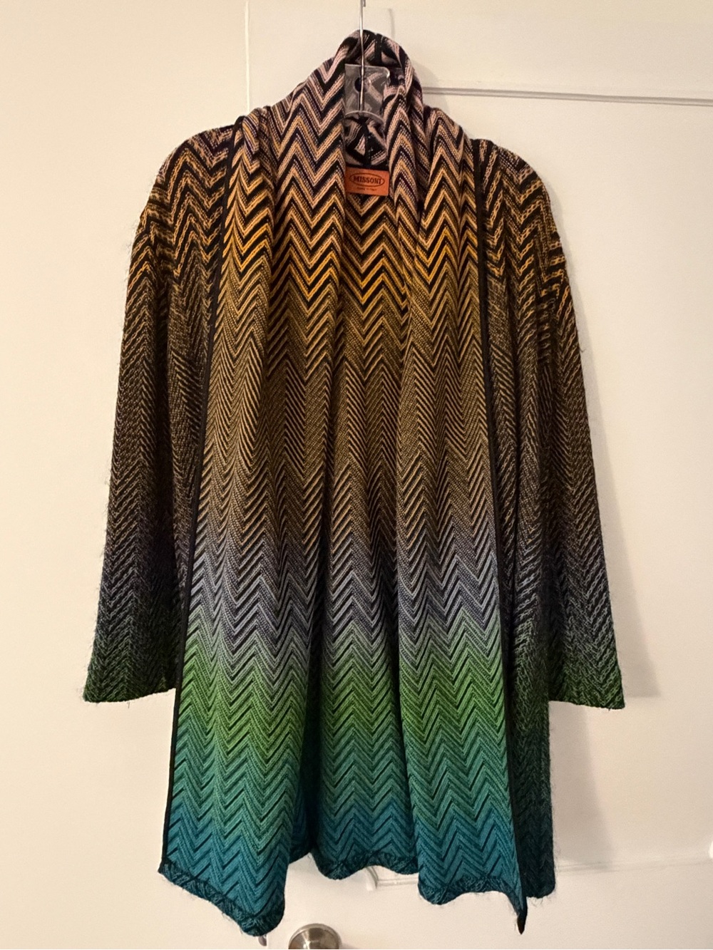 Missoni Chevron Knit Cardigan in Ombre Green-Blue